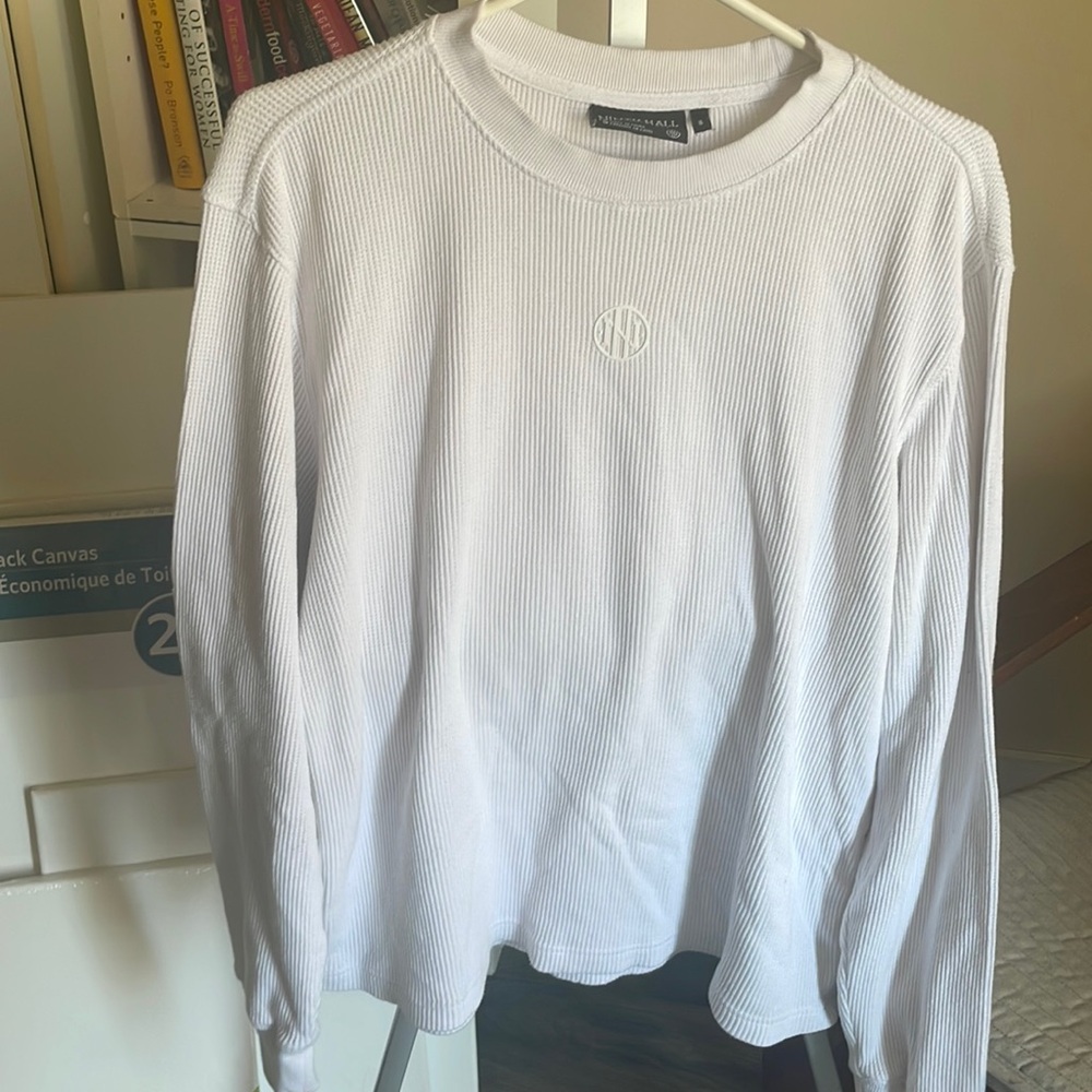 Small White Ninth Hall Long Sleeve Skater Shirt